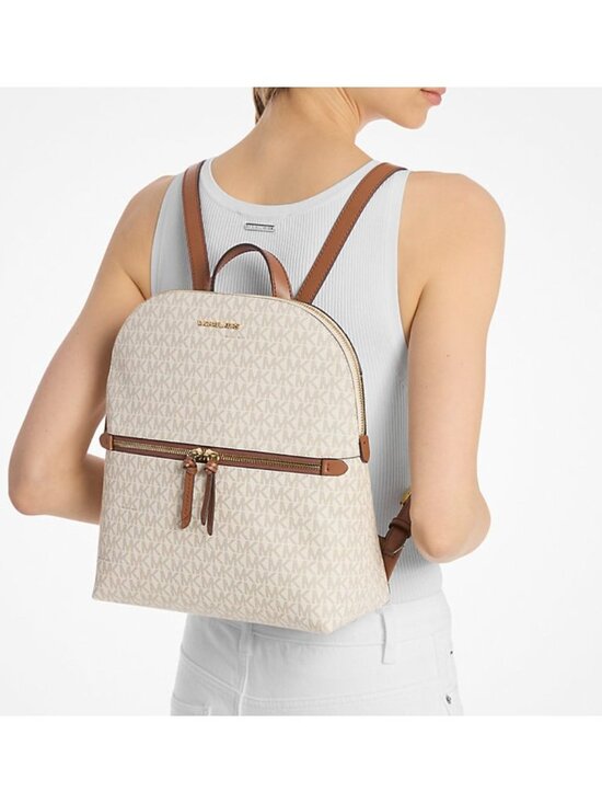 Michael Kors Dallas Medium Signature Logo Backpack in Vanilla / Luggage NWOT main image 8